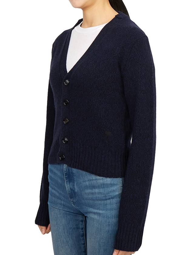 Embroidered Heart Logo Cashmere Cardigan Navy - AMI - BALAAN 3