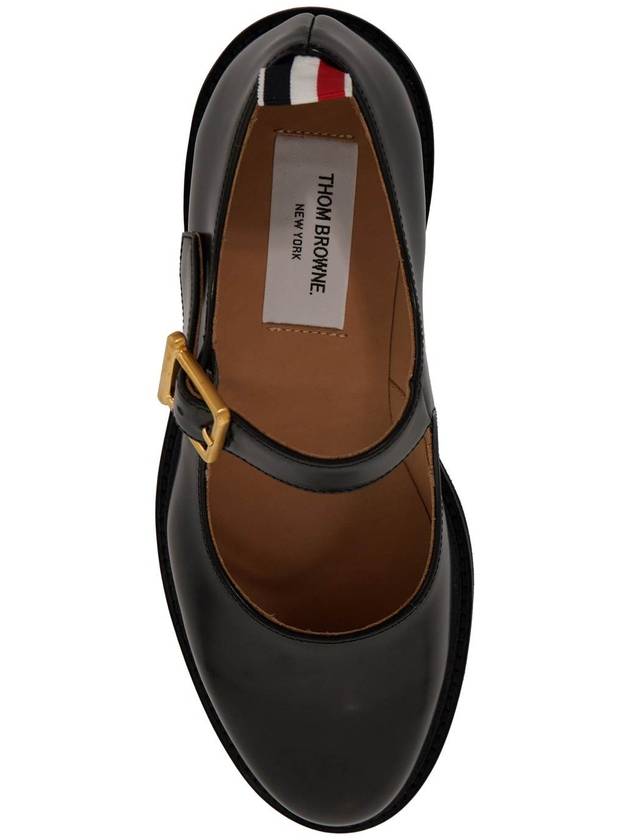 Spazzolato Micro Sole Leather Ballerina Shoes Black - THOM BROWNE - BALAAN 3