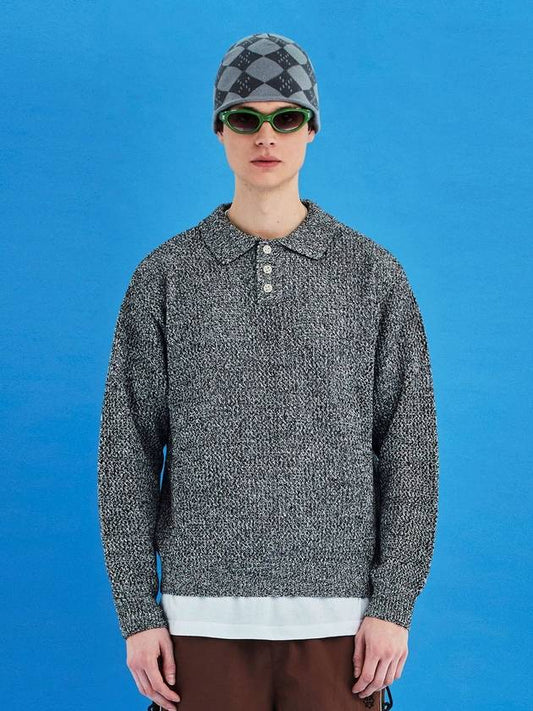 Mesh knit polo shirt black & ivory - UNALLOYED - BALAAN 1
