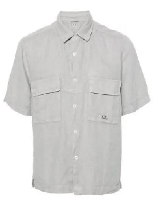 Linen Short Sleeved Shirt Grey - CP COMPANY - BALAAN 2