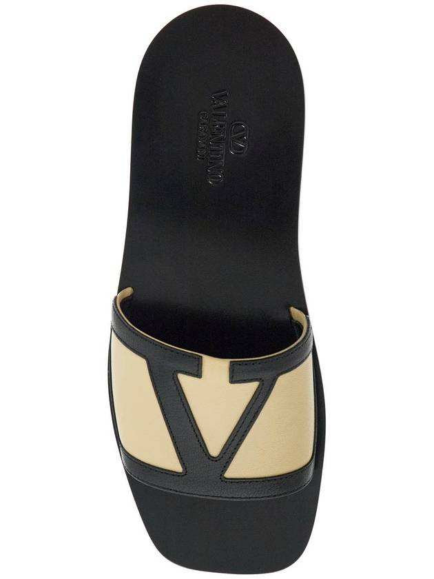 men's black and beige goat leather slippers with central strap - VALENTINO - BALAAN 2