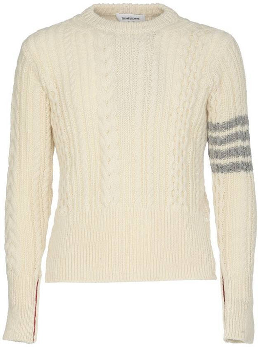 Men's Aran Cable Diagonal Pullover Knit Top White - THOM BROWNE - BALAAN.