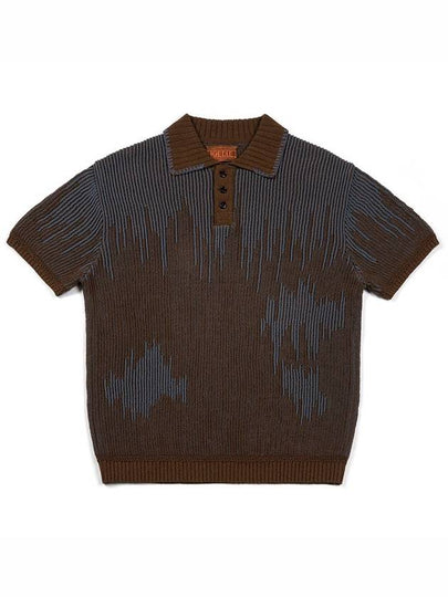 Men's I4SN03BR Artificial Meteor Shower Collar Short Sleeve Knit Brown - IOEDLE - BALAAN 2