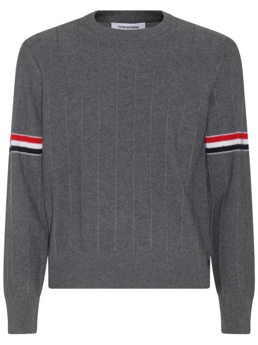 Men's Wool Relaxed Pullover Knit Top Med Grey - THOM BROWNE - BALAAN 1