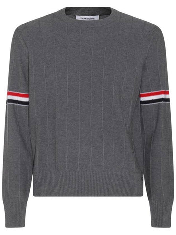 Men's Wool Relaxed Pullover Knit Top Med Grey - THOM BROWNE - BALAAN 1