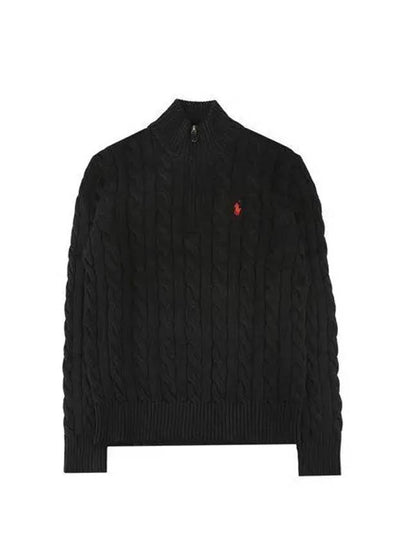 Men's Embroidery Pony Cable Half Zip Up Knit Top Black - POLO RALPH LAUREN - BALAAN 2