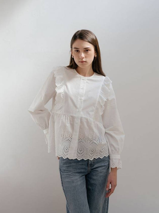 white lace trim shirt - YOUNESS - BALAAN 1