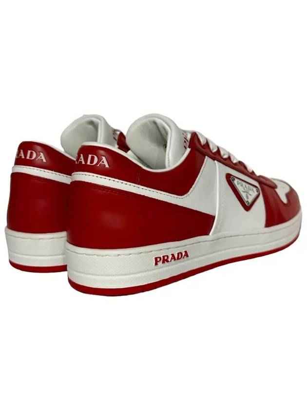 Men's Downtown Triangle Logo Leather Low Top Sneakers White Lacquer Red - PRADA - BALAAN 9