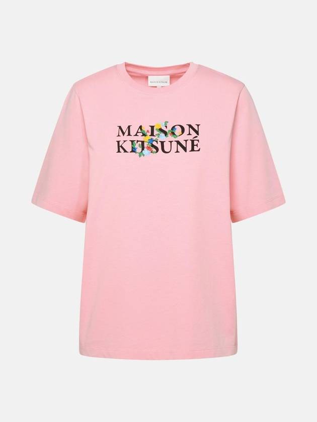 Flower Logo Print Short Sleeve T-Shirt Pink - MAISON KITSUNE - BALAAN 1