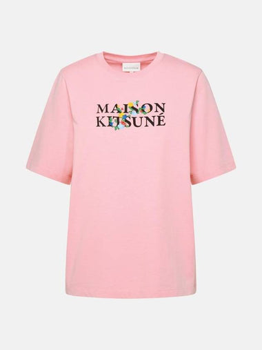 Flower Logo Print Short Sleeve T-Shirt Pink - MAISON KITSUNE - BALAAN 1