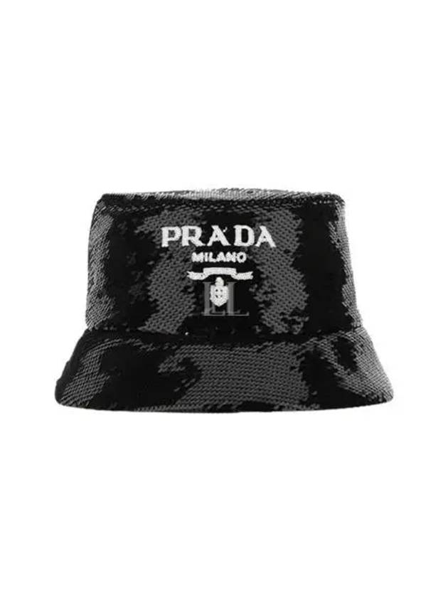 Logo Sequin Bucket Hat Black - PRADA - BALAAN 2