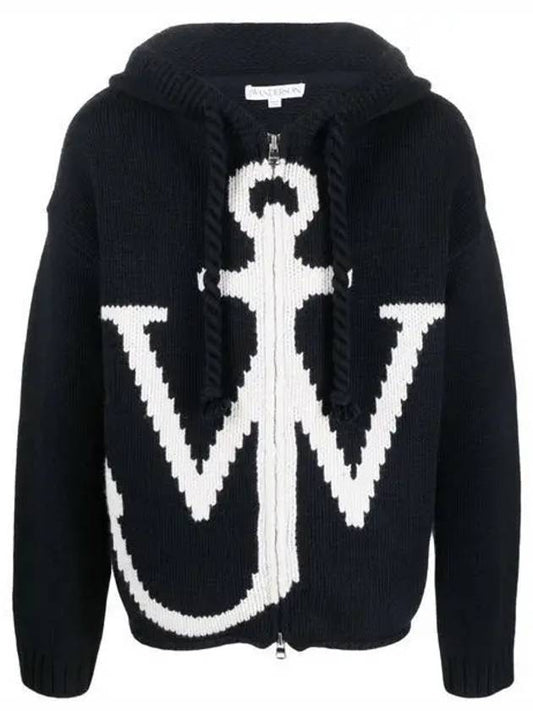JW initial anchor logo intarsia knit zip up hood navy KW1015YN0170888 1243415 - JW ANDERSON - BALAAN 1