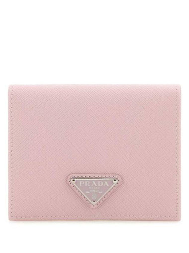 Gold Hardware Triangle Logo Saffiano Half Wallet Alabaster Pink - PRADA - BALAAN 1