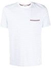 Striped Jersey Pocket Short Sleeve T-Shirt Light Blue White - THOM BROWNE - BALAAN 1