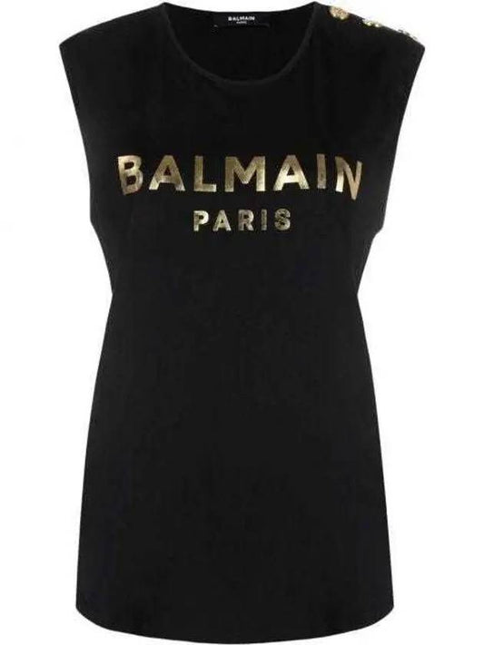 Women's Metal Logo Sleeveless Black - BALMAIN - BALAAN.