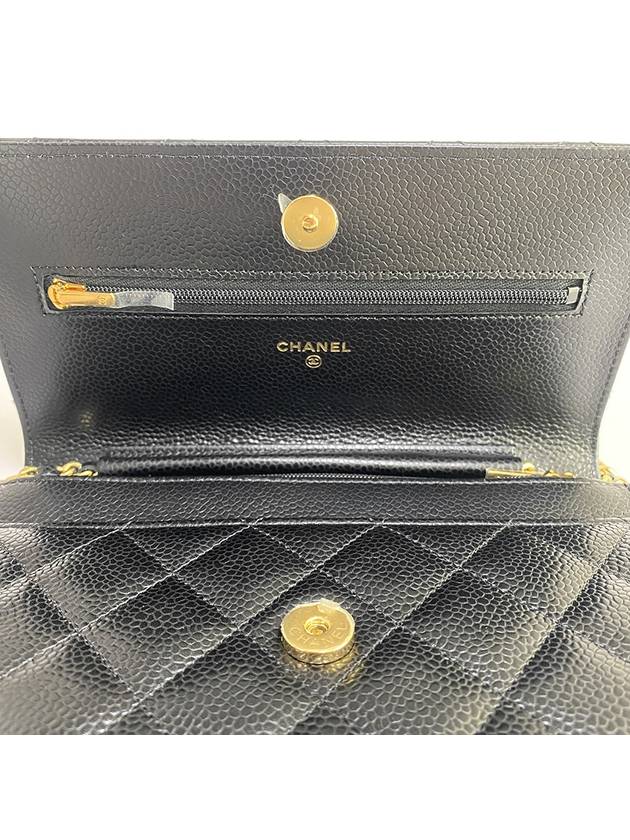 Classic Wallet On Chain Crossbody Bag Grained Calfskin Gold Black - CHANEL - BALAAN 6