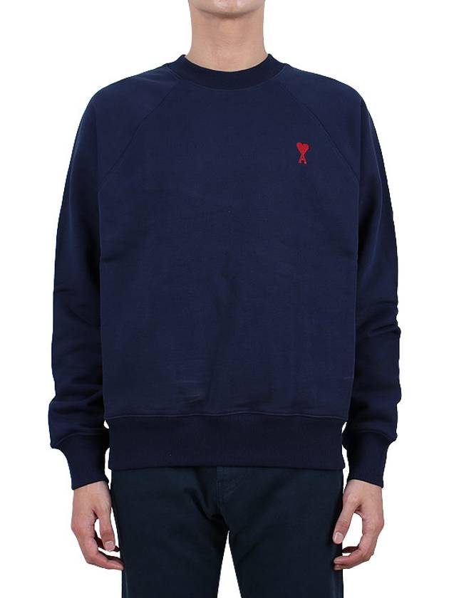 Heart Logo Organic Cotton Sweatshirt Navy - AMI - BALAAN 3