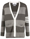 Pattern Intarsia Stripe Cardigan Grey - THOM BROWNE - BALAAN 2