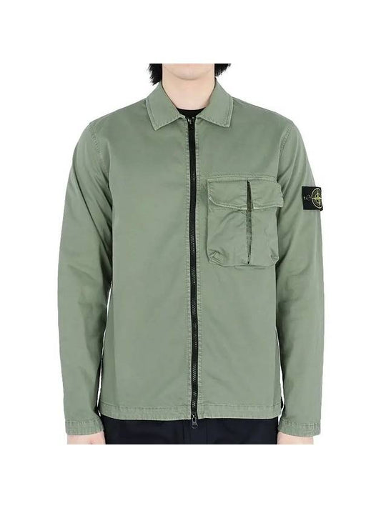 Garment Dyed Stretch Cotton Overshirt Jacket Sage Green - STONE ISLAND - BALAAN 2