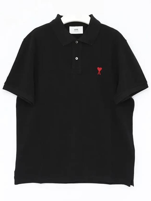 Heart Logo Polo Shirt Black - AMI - BALAAN 4