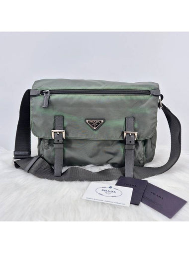 Nylon triangle logo messenger bag khaki - PRADA - BALAAN 1