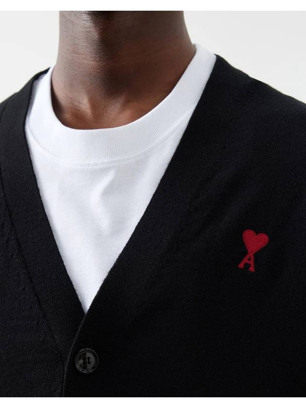 Red Heart Logo Merino Wool Cardigan Black - AMI - BALAAN 5