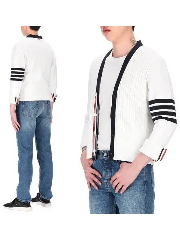 4-Bar Stripe Cotton Cardigan White - THOM BROWNE - BALAAN 2