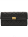 Black Caviar Gold Boy Long Flap Wallet Built in Chip A80286 - CHANEL - BALAAN 1