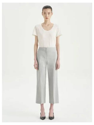 Women s Linen T Shirt Rena Wide Crop Pants Trousers Limestone Domestic Product - THEORY - BALAAN 1