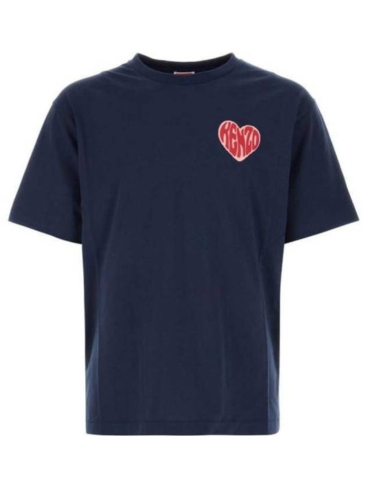 Heart Oversized Fit Short Sleeve T-shirt Navy - KENZO - BALAAN 1