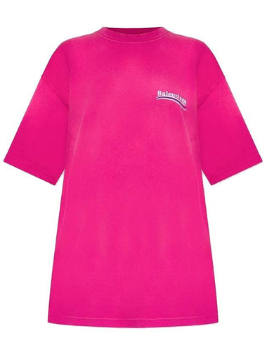 Wave Logo Political Campaign Large Fit Short Sleeve T-Shirt Pink - BALENCIAGA - BALAAN 1