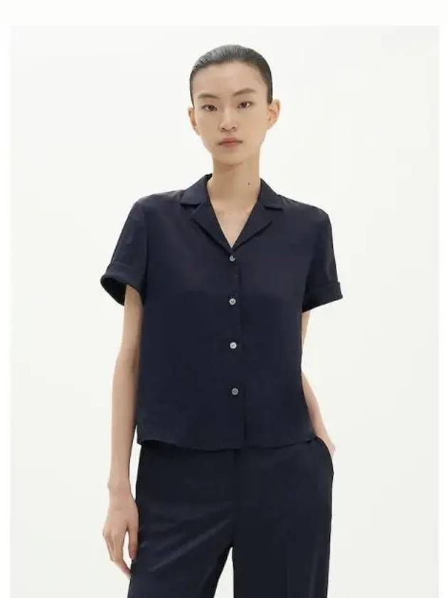 Women s Crush Satin Short Sleeve T Shirt Camp Blouse Southern Nocturne Navy Domestic Product GM0024061949183 - THEORY - BALAAN 1