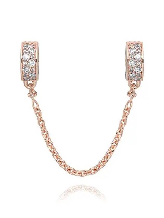 Clear Pave Safety Chain Clip Charm Rose Gold - PANDORA - BALAAN 3