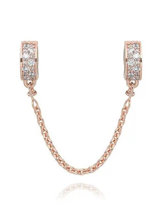 Clear Pave Safety Chain Clip Charm Rose Gold - PANDORA - BALAAN 2