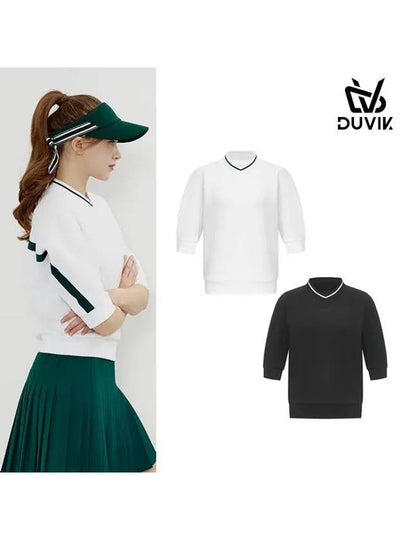 V-neck color combination knit 5-quarter t-shirt DE1WTS111BK - DUVIK - BALAAN 2