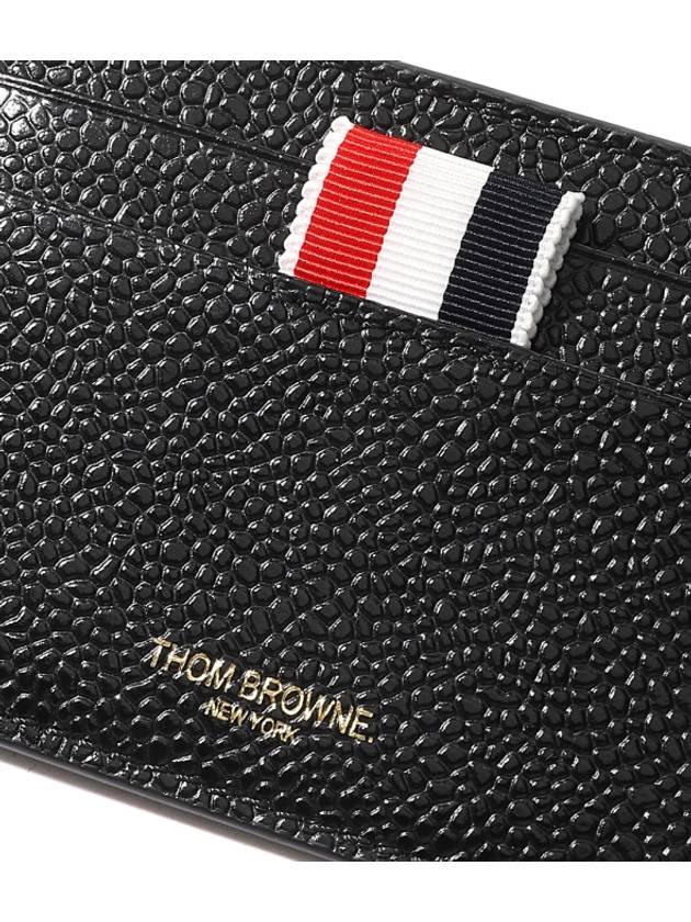 Stripe Note Compartment Pebble Grain Leather Card Wallet Black - THOM BROWNE - BALAAN 4