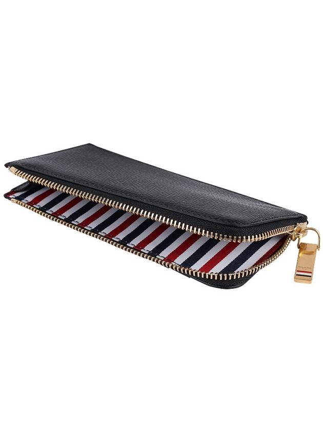 Stripe Zip Around Pebble Grain Leather Card Wallet Black - THOM BROWNE - BALAAN 7