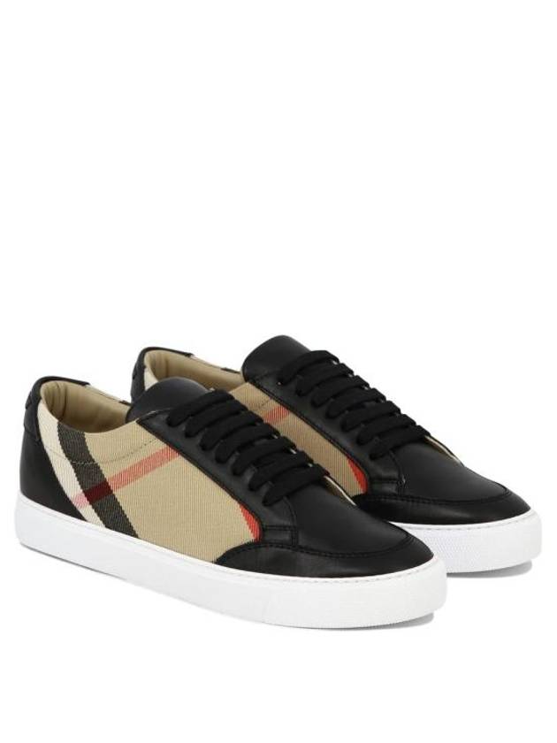 House Check Panel Leather Low Top Sneakers Black - BURBERRY - BALAAN 3