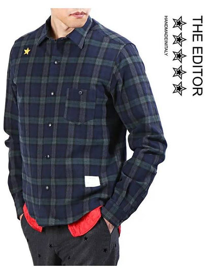 Check pocket long sleeve shirt blue - THE EDITOR - BALAAN 2