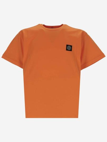 Logo Patch Cotton Short Sleeve T-Shirt Orange - STONE ISLAND - BALAAN 2