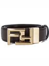 FF double logo monogram gold tone buckle leather belt brown - FENDI - BALAAN 1