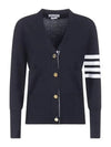 Milano Stitch 4 Bar Classic V Neck Fine Merino Wool Cardigan Navy - THOM BROWNE - BALAAN 2