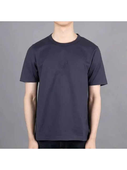 Embroidered Logo Cotton Short Sleeve T-Shirt Navy - CP COMPANY - BALAAN 2