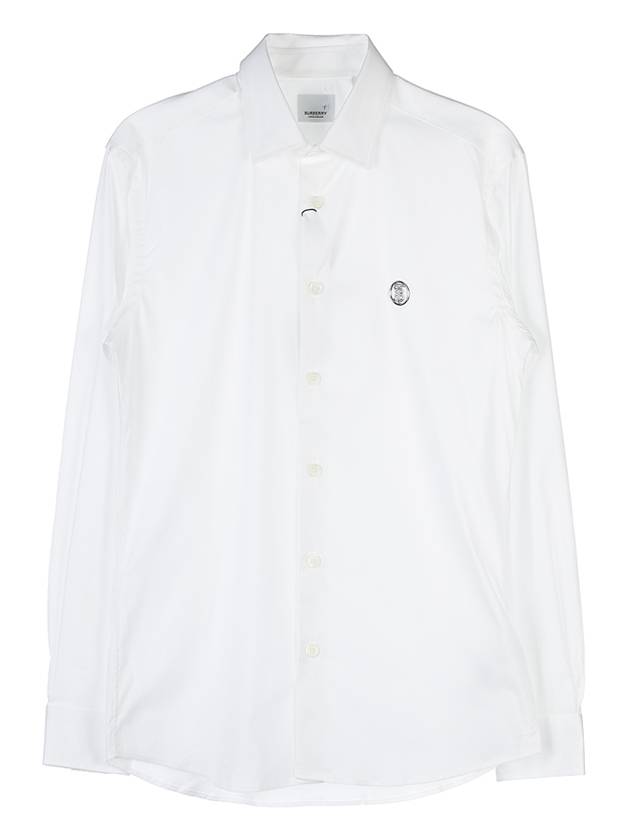 Monogram Pattern Stretch Cotton Blend Long Sleeve Shirt White - BURBERRY - BALAAN.