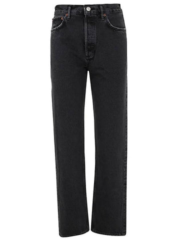 Women's 90S Pinch Waist High Waist Straight Jeans Black - AGOLDE - BALAAN.