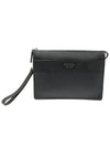 2VF019 Black Saffiano Cuir Silver Lettering Logo Strap Pouch Clutch - PRADA - BALAAN 1