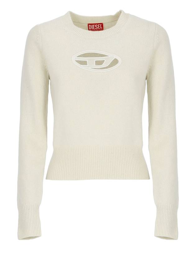 M-Areesa Jumper Embroidered Cut-Out Logo Knit Top Ivory - DIESEL - BALAAN 1