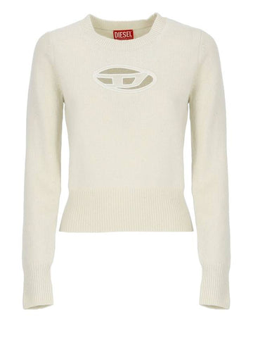 M-Areesa Jumper Embroidered Cut-Out Logo Knit Top Ivory - DIESEL - BALAAN 1