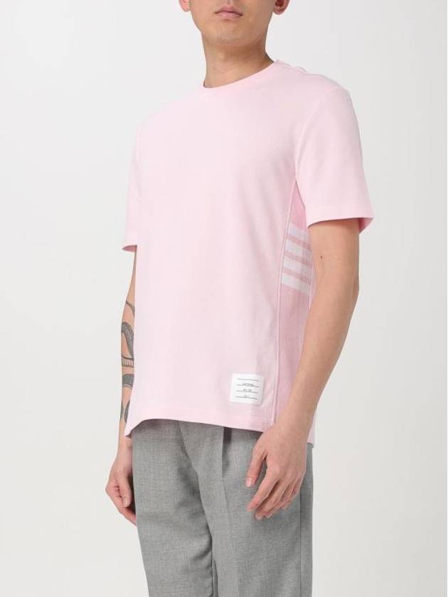 Men s side diagonal striped short sleeve t shirt light pink - THOM BROWNE - BALAAN 5