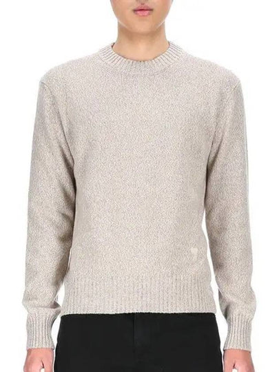 Men's Tonal Cashmere Crew Neck Sweater Champagne - AMI - BALAAN 2